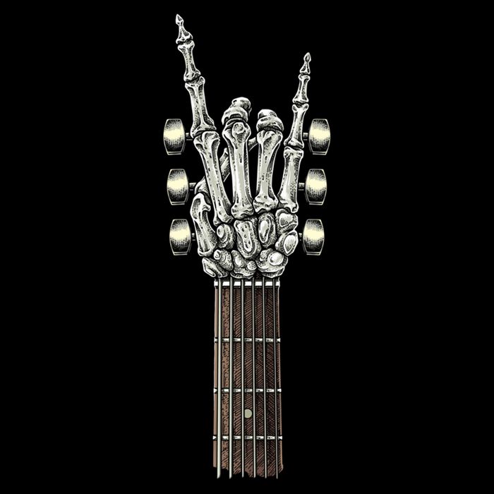 Rock On Guitar Neck Skeleton Hand Sign Rock And Roll Band Meaningful Gift Flat Bill Trucker Hat