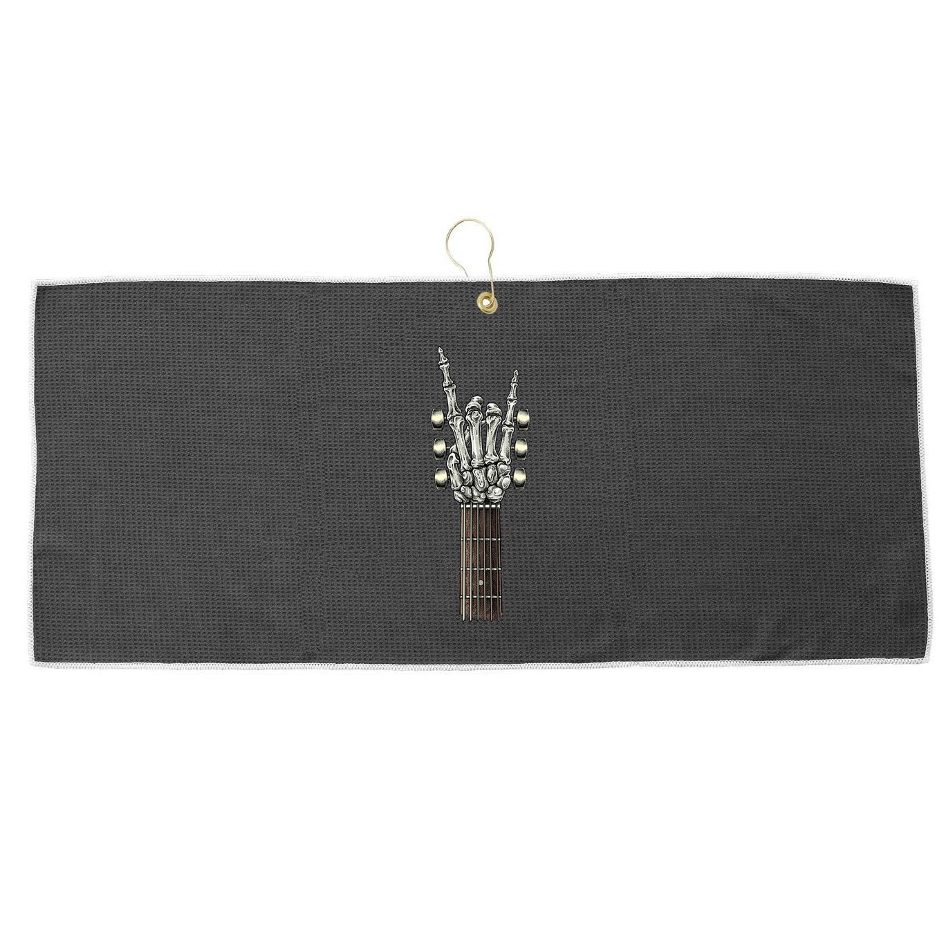 Rock On Guitar Neck Skeleton Hand Sign Rock And Roll Band Meaningful Gift Large Microfiber Waffle Golf Towel