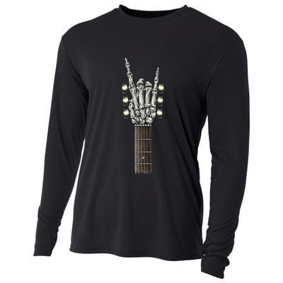 Rock On Guitar Neck Skeleton Hand Sign Rock And Roll Band Meaningful Gift Cooling Performance Long Sleeve Crew