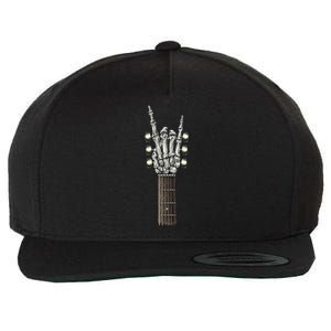 Rock On Guitar Neck Skeleton Hand Sign Rock And Roll Band Meaningful Gift Wool Snapback Cap