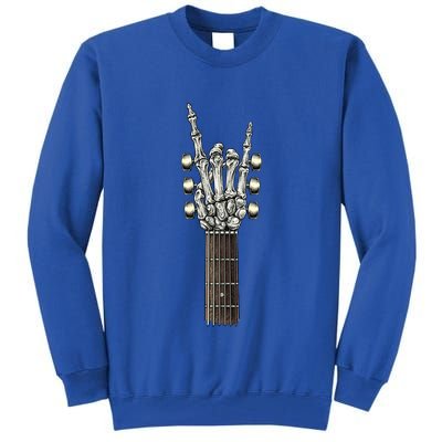 Rock On Guitar Neck Skeleton Hand Sign Rock And Roll Band Meaningful Gift Tall Sweatshirt