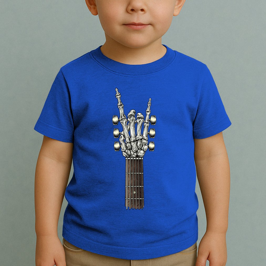 Rock On Guitar Neck Skeleton Hand Sign Rock And Roll Band Meaningful Gift Toddler T-Shirt