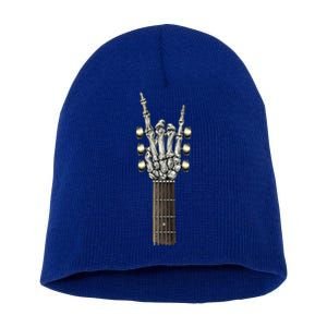 Rock On Guitar Neck Skeleton Hand Sign Rock And Roll Band Meaningful Gift Short Acrylic Beanie