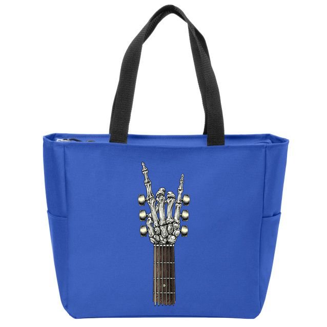 Rock On Guitar Neck Skeleton Hand Sign Rock And Roll Band Meaningful Gift Zip Tote Bag