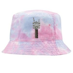 Rock On Guitar Neck Skeleton Hand Sign Rock And Roll Band Meaningful Gift Tie-Dyed Bucket Hat