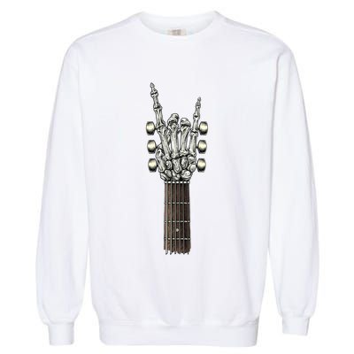 Rock On Guitar Neck Skeleton Hand Sign Rock And Roll Band Meaningful Gift Garment-Dyed Sweatshirt