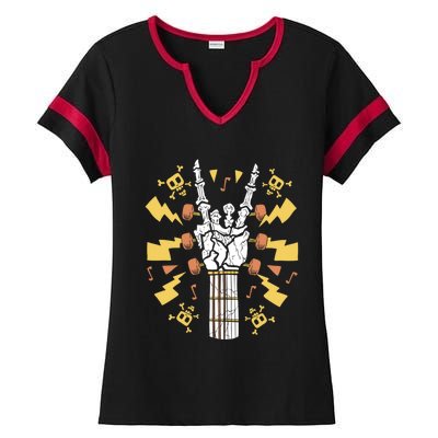 Rock On Guitar Neck Sweet Rock And Roll Skeleton Hand Gig Gift Ladies Halftime Notch Neck Tee