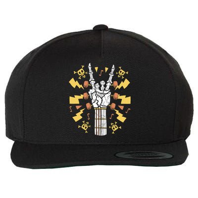 Rock On Guitar Neck Sweet Rock And Roll Skeleton Hand Gig Gift Wool Snapback Cap