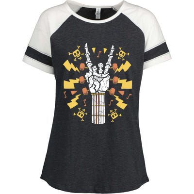 Rock On Guitar Neck Sweet Rock And Roll Skeleton Hand Gig Gift Enza Ladies Jersey Colorblock Tee