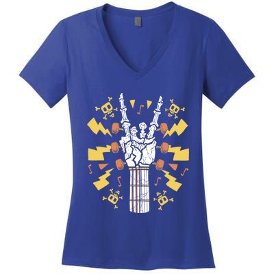 Rock On Guitar Neck Sweet Rock And Roll Skeleton Hand Gig Gift Women's V-Neck T-Shirt