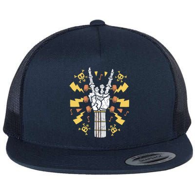 Rock On Guitar Neck Sweet Rock And Roll Skeleton Hand Gig Gift Flat Bill Trucker Hat