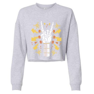 Rock On Guitar Neck Sweet Rock And Roll Skeleton Hand Gig Gift Cropped Pullover Crew