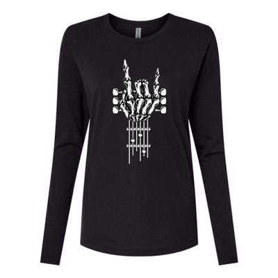 Rock On Guitar Neck With A Sweet Rock & Roll Skeleton Hand Womens Cotton Relaxed Long Sleeve T-Shirt