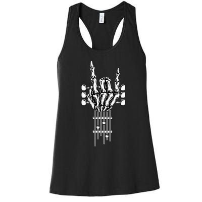 Rock On Guitar Neck With A Sweet Rock & Roll Skeleton Hand Women's Racerback Tank