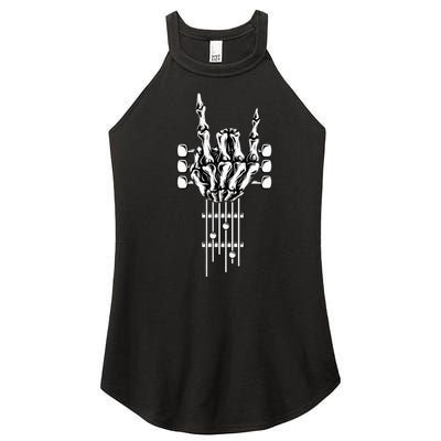 Rock On Guitar Neck With A Sweet Rock & Roll Skeleton Hand Women’s Perfect Tri Rocker Tank