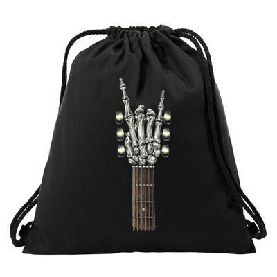 Rock On Guitar Neck Skeleton Hand Sign Rock & Roll Band Drawstring Bag