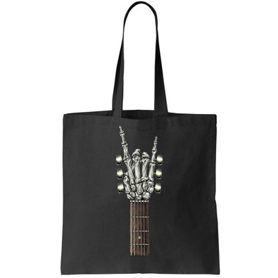 Rock On Guitar Neck Skeleton Hand Sign Rock & Roll Band Tote Bag