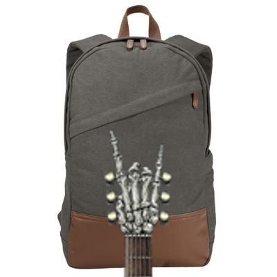 Rock On Guitar Neck Skeleton Hand Sign Rock & Roll Band Cotton Canvas Backpack