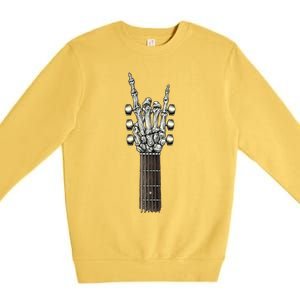 Rock On Guitar Neck Gift With A Sweet Rock And Roll Skeleton Hand Funny Gift Premium Crewneck Sweatshirt