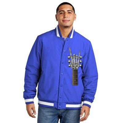 Rock On Guitar Neck Gift With A Sweet Rock And Roll Skeleton Hand Funny Gift Insulated Varsity Jacket