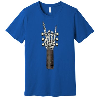 Rock On Guitar Neck Gift With A Sweet Rock And Roll Skeleton Hand Funny Gift Premium T-Shirt