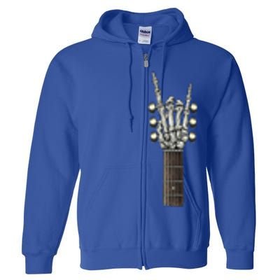 Rock On Guitar Neck Gift With A Sweet Rock And Roll Skeleton Hand Funny Gift Full Zip Hoodie