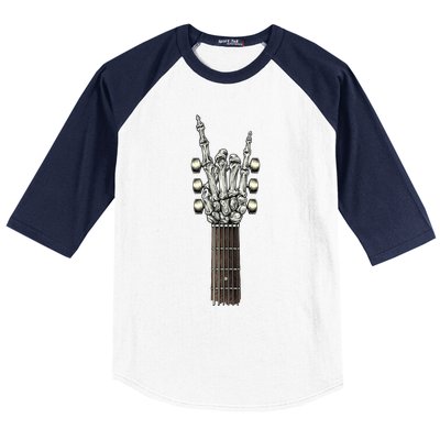 Rock On Guitar Neck Gift With A Sweet Rock And Roll Skeleton Hand Funny Gift Baseball Sleeve Shirt