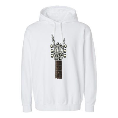 Rock On Guitar Neck Gift With A Sweet Rock And Roll Skeleton Hand Funny Gift Garment-Dyed Fleece Hoodie