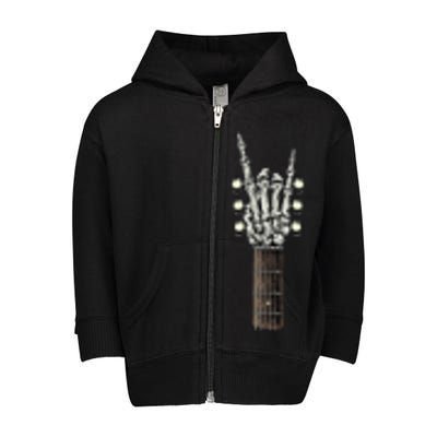 Rock On Guitar Neck With A Sweet Rock & Roll Skeleton Hand Toddler Zip Fleece Hoodie