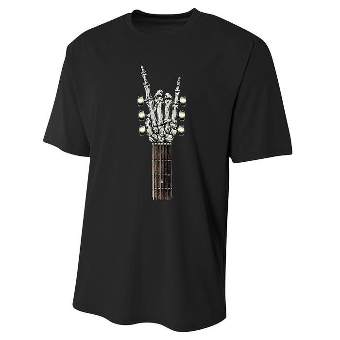 Rock On Guitar Neck With A Sweet Rock & Roll Skeleton Hand Performance Sprint T-Shirt