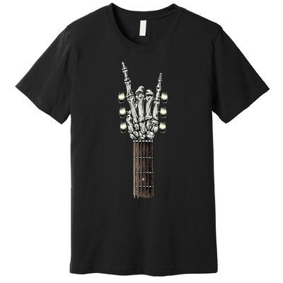 Rock On Guitar Neck With A Sweet Rock & Roll Skeleton Hand Premium T-Shirt