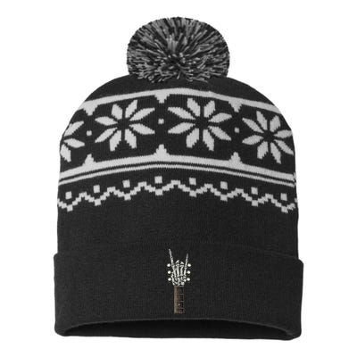 Rock On Guitar Neck With A Sweet Rock & Roll Skeleton Hand USA-Made Snowflake Beanie