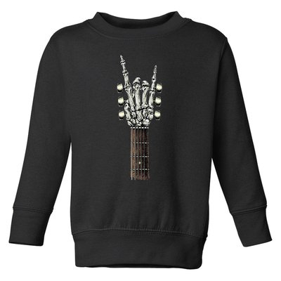 Rock On Guitar Neck With A Sweet Rock & Roll Skeleton Hand Toddler Sweatshirt