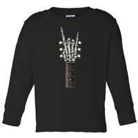 Rock On Guitar Neck With A Sweet Rock & Roll Skeleton Hand Toddler Long Sleeve Shirt