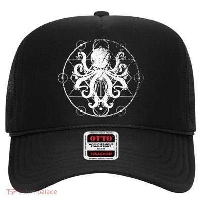 Retro Octopus Gift High Crown Mesh Back Trucker Hat
