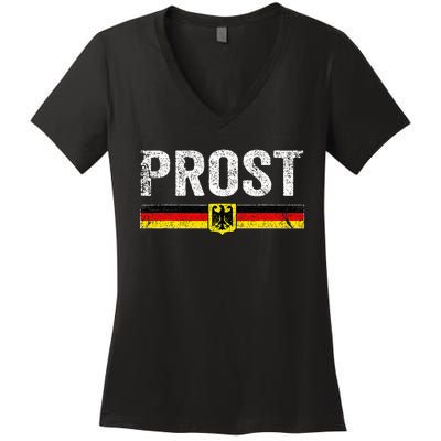 Retro Oktoberfest German Flag Prost Women's V-Neck T-Shirt