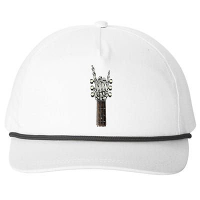 Rock On Guitar Neck Rock & Roll Halloween Skeleton Hand Snapback Five-Panel Rope Hat