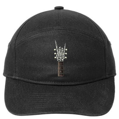 Rock On Guitar Neck Rock & Roll Halloween Skeleton Hand 7-Panel Snapback Hat