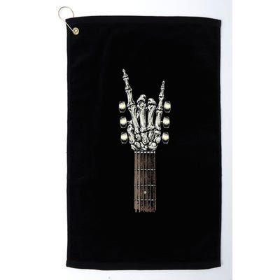 Rock On Guitar Neck Rock & Roll Halloween Skeleton Hand Platinum Collection Golf Towel