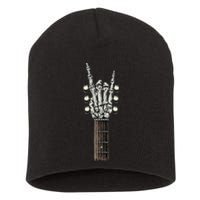 Rock On Guitar Neck Rock & Roll Halloween Skeleton Hand Short Acrylic Beanie