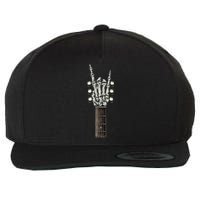 Rock On Guitar Neck Rock & Roll Halloween Skeleton Hand Wool Snapback Cap