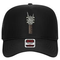 Rock On Guitar Neck - With A Sweet Rock & Roll Skeleton Hand High Crown Mesh Back Trucker Hat