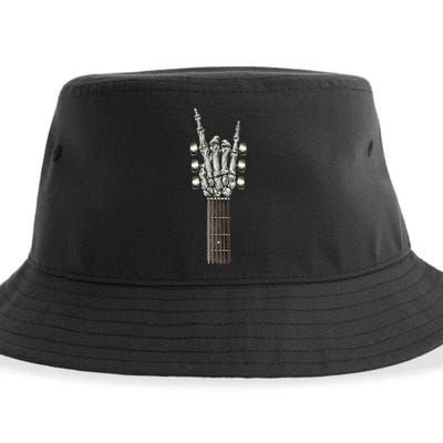 Rock On Guitar Neck - With A Sweet Rock & Roll Skeleton Hand Sustainable Bucket Hat