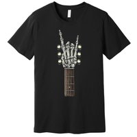 Rock On Guitar Neck - With A Sweet Rock & Roll Skeleton Hand Premium T-Shirt