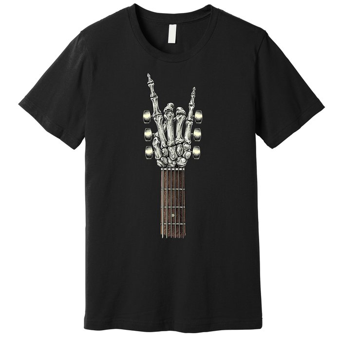 Rock On Guitar Neck - With A Sweet Rock & Roll Skeleton Hand Premium T-Shirt