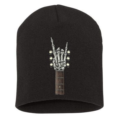 Rock On Guitar Neck - With A Sweet Rock & Roll Skeleton Hand Short Acrylic Beanie