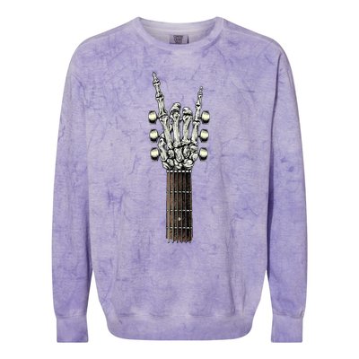 Rock On Guitar Neck Skeleton Hand Sign Colorblast Crewneck Sweatshirt