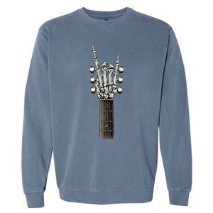 Rock On Guitar Neck Skeleton Hand Sign Garment-Dyed Sweatshirt