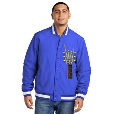 Rock On Guitar Neck Skeleton Hand Sign Insulated Varsity Jacket