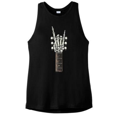 Rock On Guitar Neck With A Sweet Rock Roll Skeleton Hand Ladies PosiCharge Tri-Blend Wicking Tank